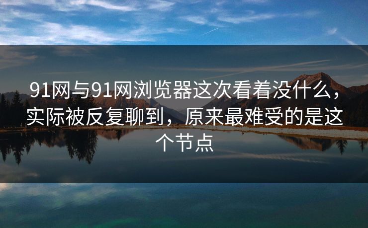 91网与91网浏览器这次看着没什么，实际被反复聊到，原来最难受的是这个节点